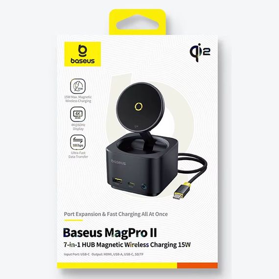 БЗП+HUB Baseus MagPro Series II 7-in-1 (USB-C to HDMI 4K 60Hz+2USB-А+2C+1SD/TF) (B000729001) Cosmic Black | Зображення 4