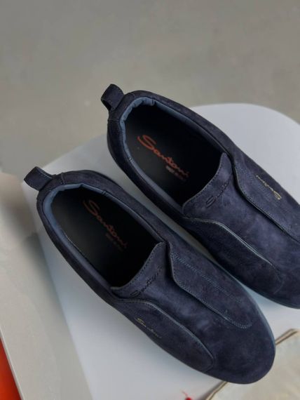 Сліпони Santoni без шнурівки темно-синіі замша ob439 | Зображення 4