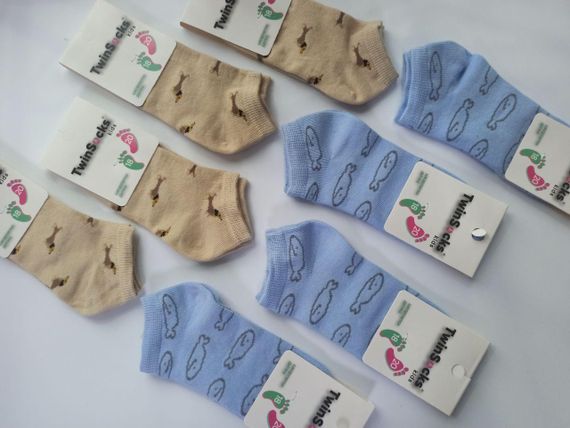 Шкарпетки короткі  дитячі з принтами Twinsocks р-14-16(23-25), 18-20(29-31) блакитний, сірий, бежевий, рожевий | Зображення 1
