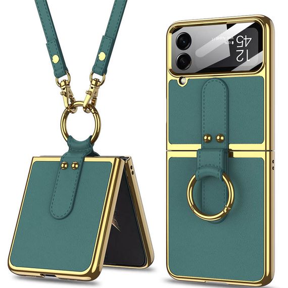 Шкіряний чохол GKK with ring and strap для Samsung Galaxy Z Flip4