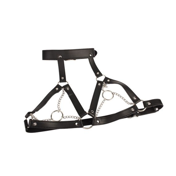 Портупея на груди з ланцюжками та декоративними кільцями на соскі Chisa BEHAVE! Luxury Fetish чорна sexstyle | Зображення 1
