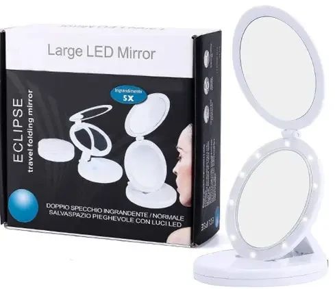 Косметичне дзеркало Large LED Mirror W0-29 з LED підсвічуванням, кругле, складане, 5X, LED дзеркало