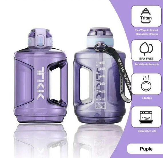 Спортивна пляшка TKK 2300 мл (2.3 л) — Фіолетовий Tritan BPA-free, ударостійка еко-пляшка з ручкою та клапаном | Зображення 5