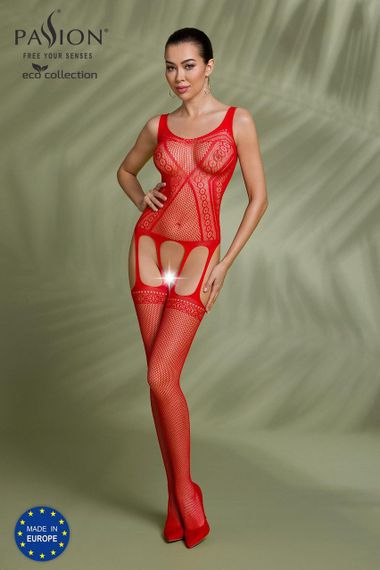 Бодістокінг Passion ECO BS007 red, з доступом, силуетний малюнок, імітація підв’язок Sex Aura | Зображення 3