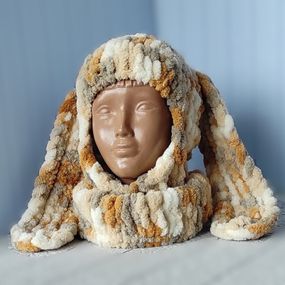 Балаклава колір 5926 плюшева з вушками зайчика + мітенки