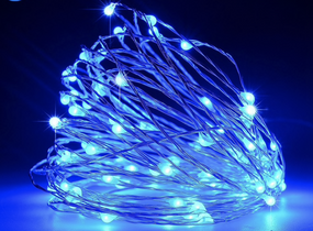 Новогодние гирлянды. Медная проволочная лампа 100LED 10м, Цвет Синий Силиконовый провод (7107)
