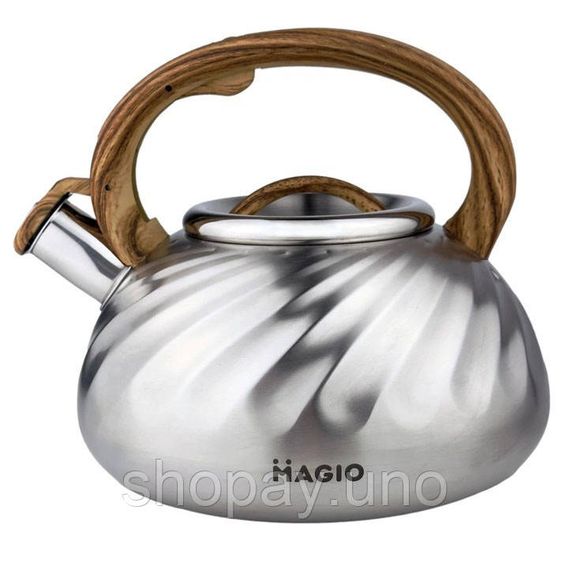 Чайник для газової плити з нержавіючої сталі 3 Magio MG-1194 3 л, Чайник зі свистком бакелітовою ручкою IG-54 | Зображення 9