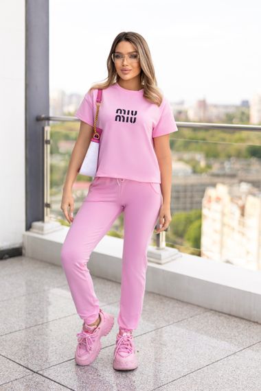 Женский летний спортивный костюм с футболкой и штанами GF1787 цвет розовый размер 42/44