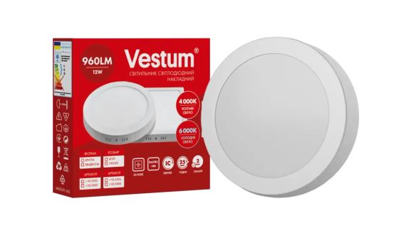 Круглий світлодіодний накладний світильник Vestum 12W 4000K 220V 1-VS-5302