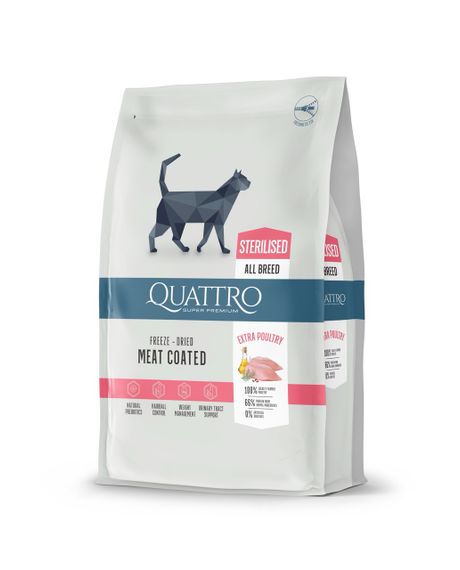 Сухий корм для стерилізованих котів з м'ясом птиці Quattro Cat Sterilized, 7 кг