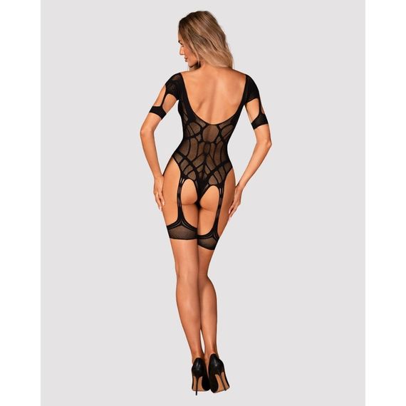 Боді в дрібну сітку Obsessive G334 з відкритим доступом та імітацією панчох, чорний, S/M/L sexstyle | Зображення 3