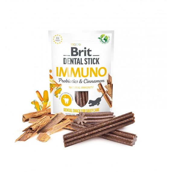 Ласощі Brit Dental Stick Immuno для дорослих собак з пробіотиками та корицею для міцного імунітету 7 шт 251 г | Зображення 1