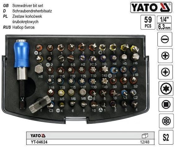 Набор бит насадок YATO Польша 1/4" 59 штук YT-04624 | Зображення 1
