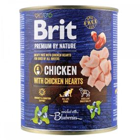 Вологий корм з куркою та курячими серцями для дорослих собак Brit Premium Chicken with Chicken Hearts, 800 гр