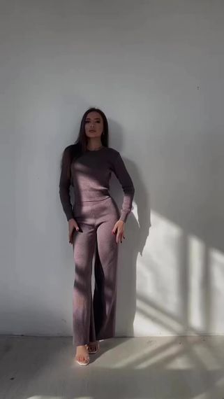 Вязаный женский костюм двойка кофта + штаны цвет какао в размере XS-XL XL | Зображення 1