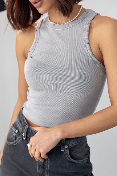 Женская майка в рубчик с рваным декором - серый цвет, XS (есть размеры) | Зображення 3