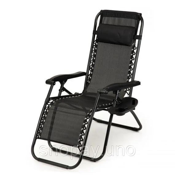 Черный Садовое Кресло Шезлонг до 120 кг Cкладной Шезлонг для Дачи Zero Gravity XXL   (с  подстакаником) | Зображення 4