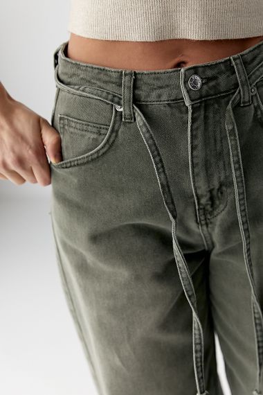 Оливкові джинси Palazzo на зав'язках - хакі цвет, 40р (є розміри) | Зображення 3