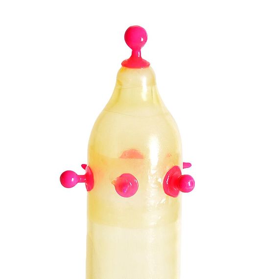 Насадка на член Recare Pink Monster Spike Condom (презерватив з кульками та вусиками) | Зображення 1