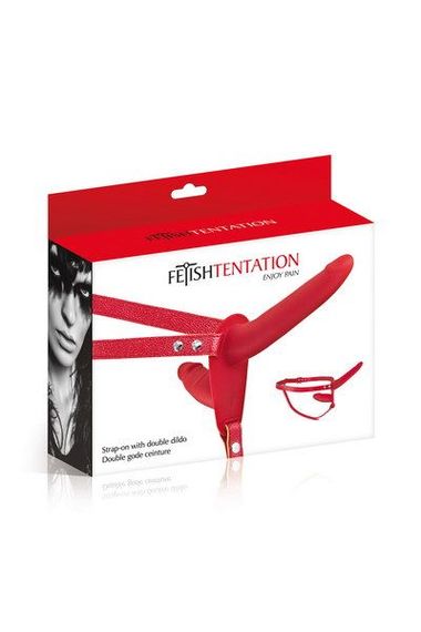Двойной страпон Fetish Tentation Strap-On with Double Dildo Red | Зображення 1