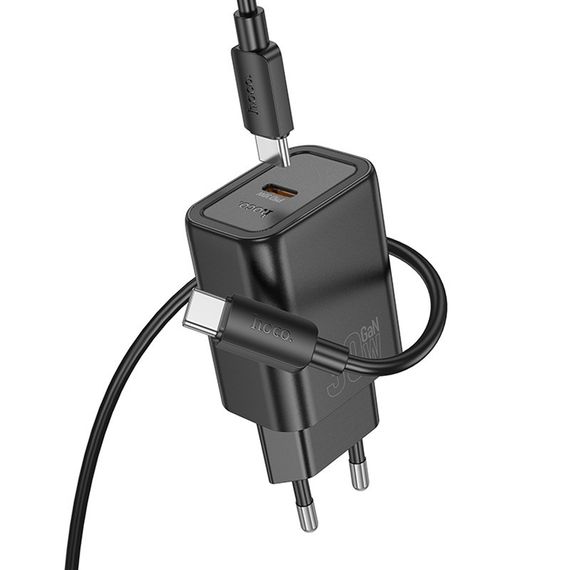 МЗП Hoco N62 Gentle PD30W (1USB-C) + кабель Type-C to Type-C Black | Зображення 1