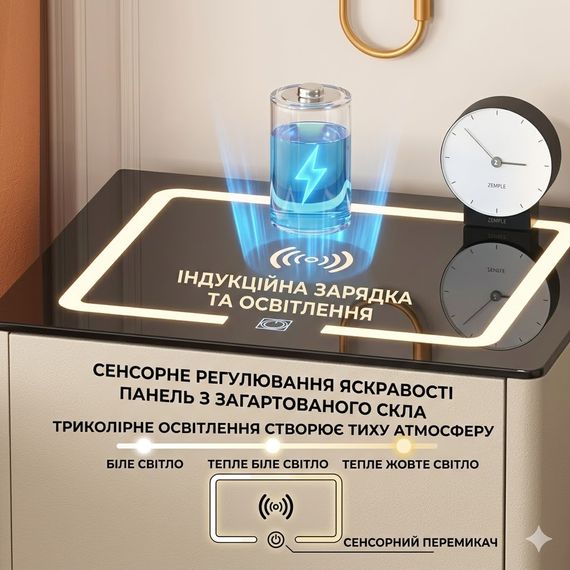 Смарт-тумба XF01 серая с кодовым замком, LED-подсветкой и USB-портами, мультимедийная станция | Зображення 3