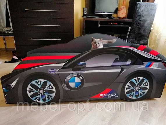 Кровать машинка серия Элит модель BMW черная (графит) со спортивным матрасом и подушкой | Зображення 3