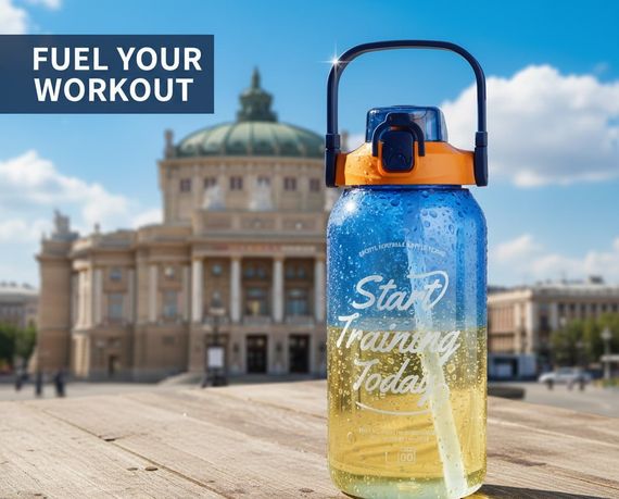 Спортивная бутылка для воды START TRAINING (1500 мл) - Сине-желтая с ручкой | Зображення 9