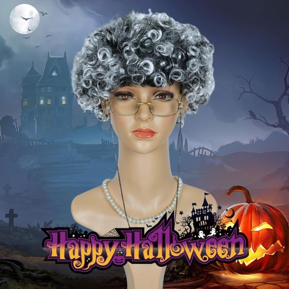 Перука сива бабуся кучерява, термостійка, набір комплект для косплею, свят, Геловіну, корпоратив, вистав | Зображення 6