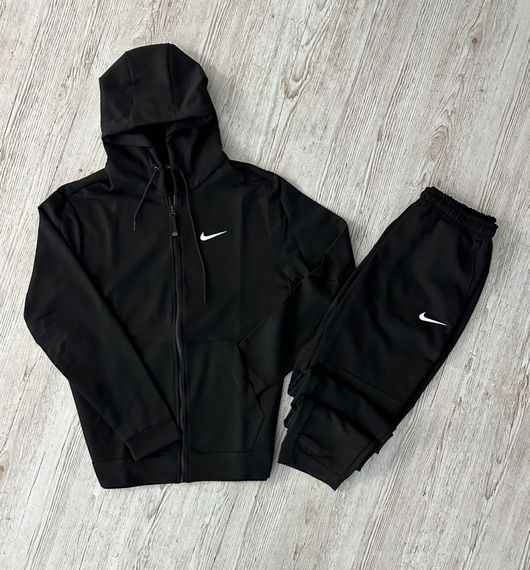 Комплект 3 в 1 Демісезонний спортивний костюм Nike чорна кофта на змійці + чорні штани (двонитка) + Футболка біла Nike | Зображення 1