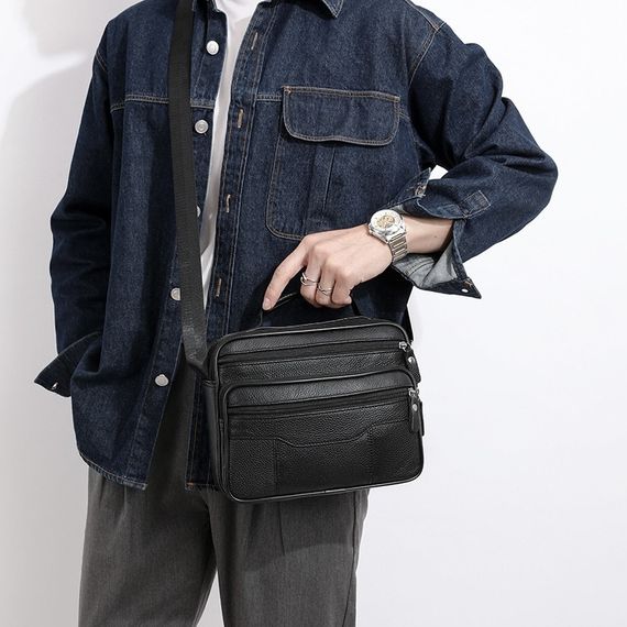 Чоловіча шкіряна сумка-барсетка з ручкою з ременем через плече чорна BX-10041 | Зображення 8