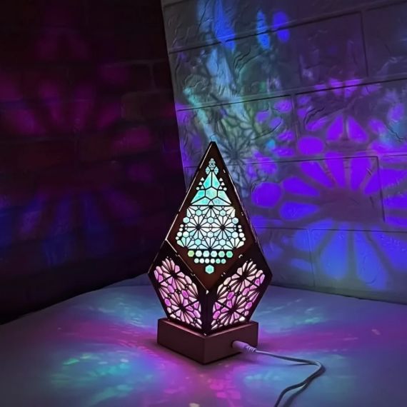 Дерев’яна богемна LED лампа-нічник із геометричним світлом Без бренду 3349621110261