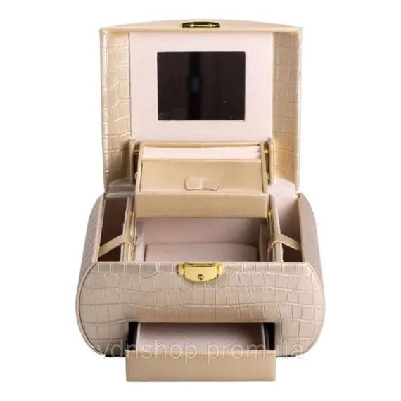 Шкатулка для украшений из эко кожи 3 яруса с замком органайзер для ювелирных изделий HP-5-21GOLD | Зображення 5