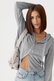 В'язаний кардиган з капюшоном - сірий цвет, ONE SIZE (є розміри)