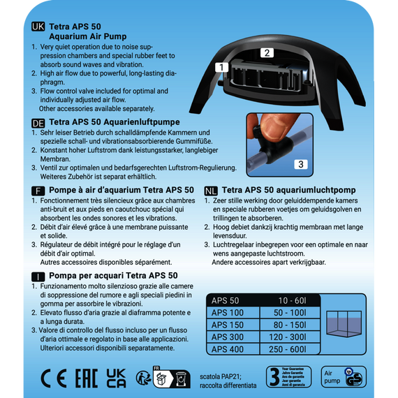 Компресор Tetra для акваріума APS 50 10/60 л | Зображення 3
