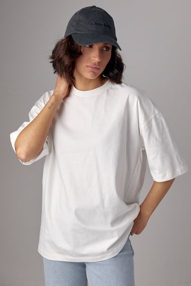 Базовая однотонная футболка oversize - молочный цвет, S (есть размеры) | Зображення 5