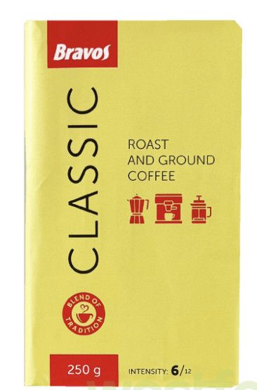 Кава мелений темна обсмажування Bravos Classic, 1кг, робуста, Угорщина