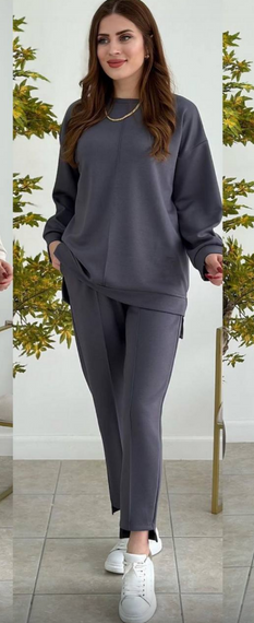 Жіночий спортивний костюм прогулянковий світшот і штани SG953 колір сірий, розмір 50/52