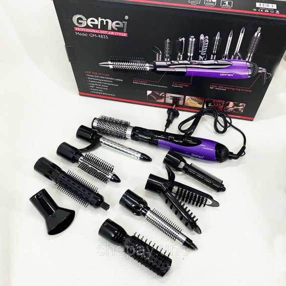 Фен гребінець для укладання волосся Gemei GM-4835 10 в 1, Мультистайлер з насадками MN-33 | Зображення 5