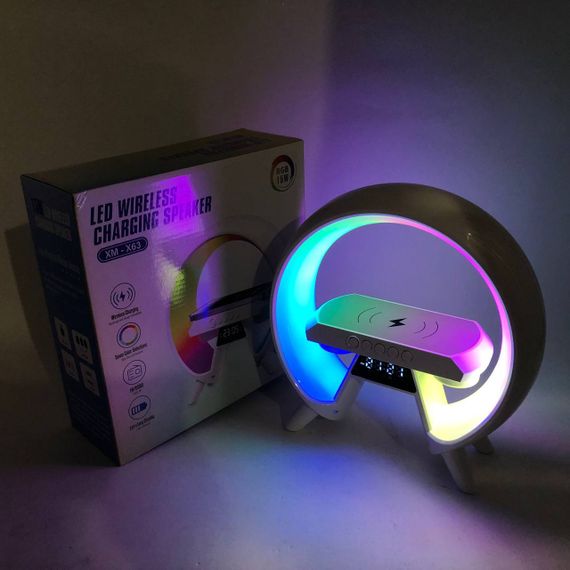 LED Лампа нічник з бездротовою зарядкою та Bluetooth динаміком G-Lite XM-X63, Годинник хамелеон з будильник | Зображення 1