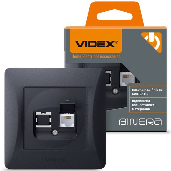 Одинарная компьютерная розетка CAT6 VIDEX BINERA VF-BNSK1PC6-BG черный графит | Зображення 1