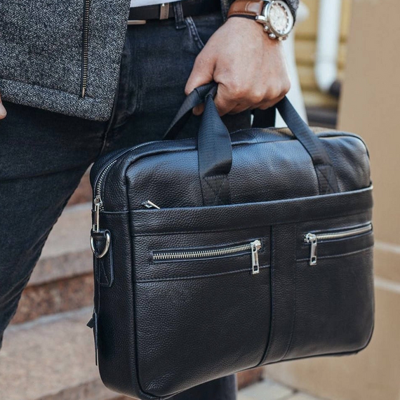Кожаная мужская сумка для ноутбука и документов черная Tiding Bag MK 3128