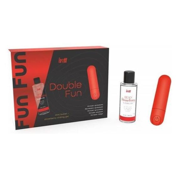 Набор Intt DOUBLE FUN: вибропуля (10 режимов, перезаряжаемая), клубничный лубрикант на водной основе Sex Aura
