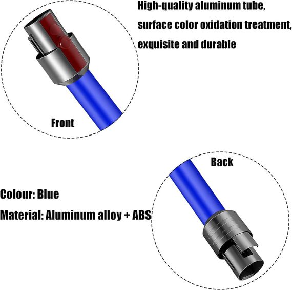 Телескопічна подовжувальна трубка для Dyson V7 V8 V10 V11 V15, алюмінієва 73 см, швидкоз'ємне з'єднання, з контактами, синя | Зображення 3