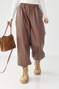 Штани-джогери з екошкіри - коричневий цвет, S (є розміри)