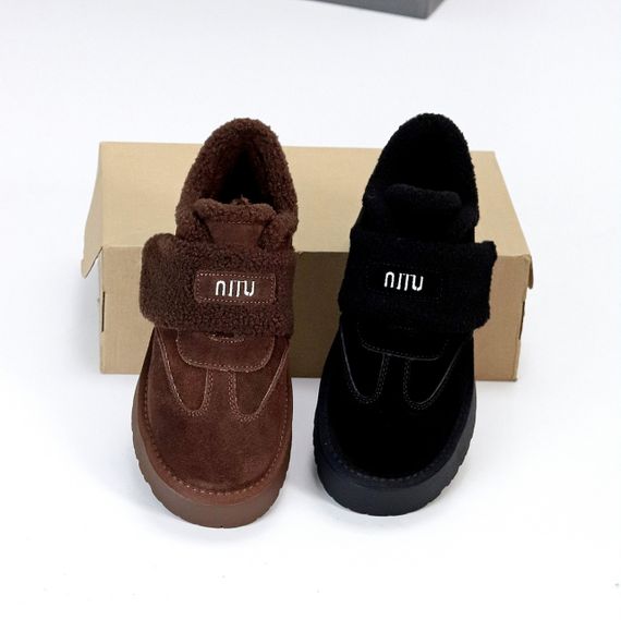 Молодежные черные угги автоледи натуралки с мехом тедди на липучке | Зображення 8