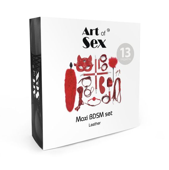 Набор Art of Sex - Maxi BDSM Set Leather, 13 предметов, натуральная кожа, Черный | Зображення 3