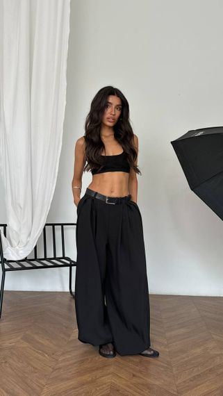 Жіночі широкі штани алладини-палаццо зі складками вільні колір чорний, розмір M/L  AN511