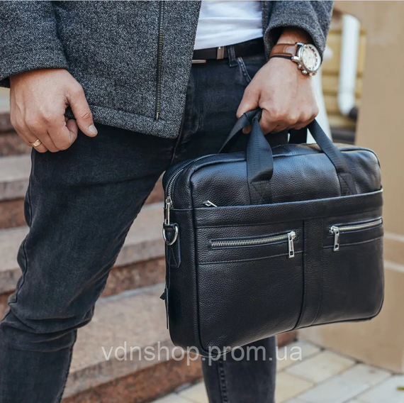 Чоловіча сумка для ноутбука та документів 39x28×8, портфель для офісної роботи, чорний | Зображення 9