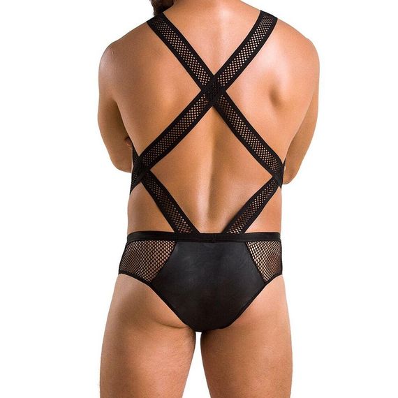 Чоловіче еротичне сітчасте боді Passion Victor XXL/XXXL, чорне, екошкіра, сітка | Зображення 1